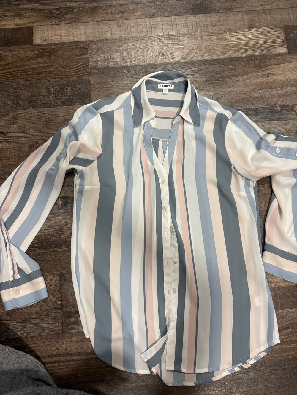 Express Vertical Stripe Button-Down Shirt in Blue, White & Pink